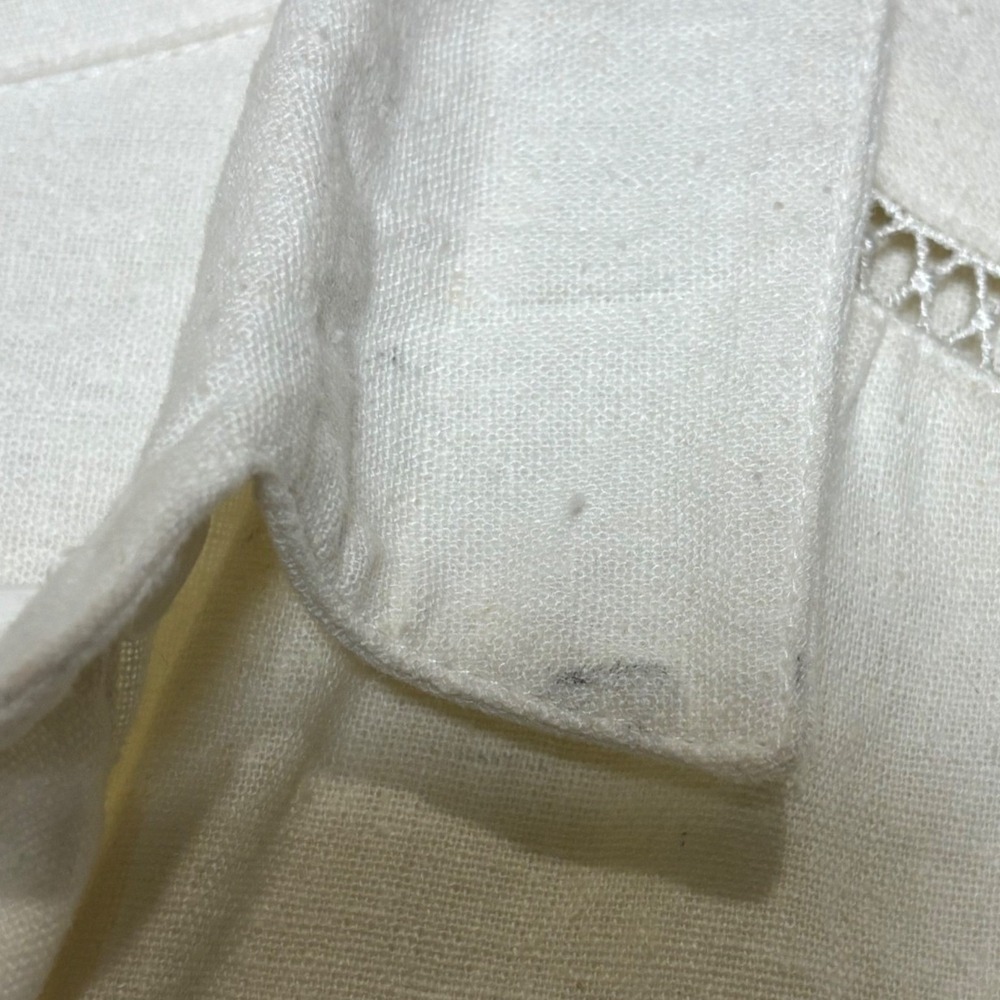 TAYLOR Off White Linen Blend Tiered Babydoll Mini Dress Ladder Lace Cream Sz 14 - Picture 7 of 15